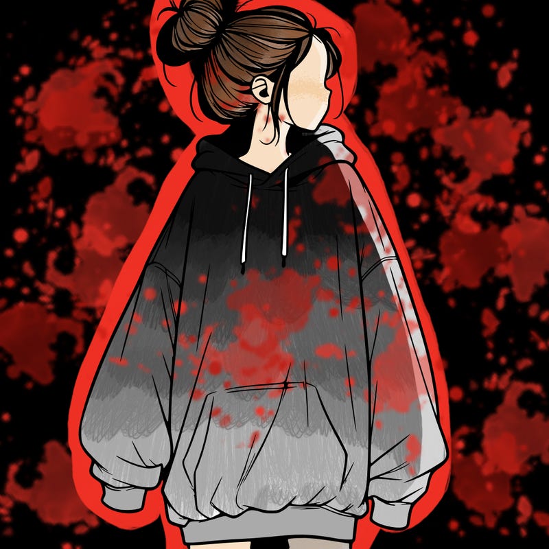 realistic girl with a oversized sweatshirt on and a bun