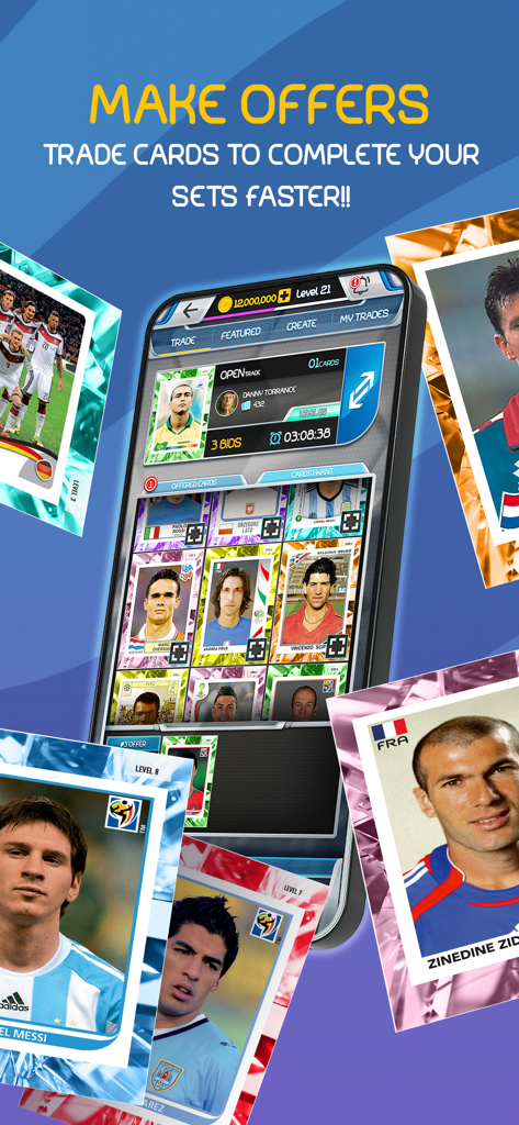Panini Soccer App - Panini Soccer App Tauschbildschirm mit digitalen Sammelkarten berühmter Fußballspieler