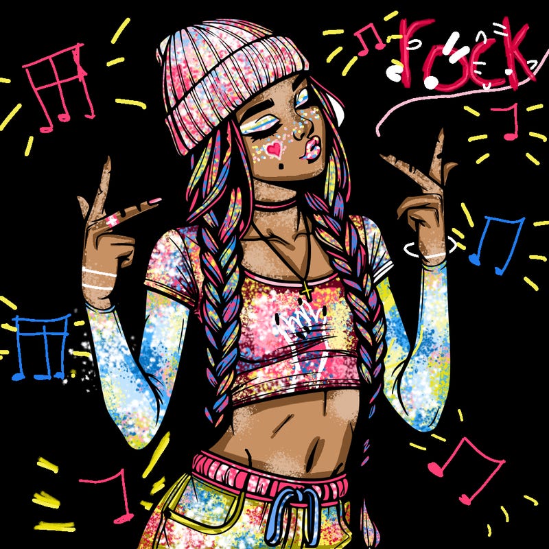 realistic teenage girl with braids and a beanie and crop top doing 🫶🏼