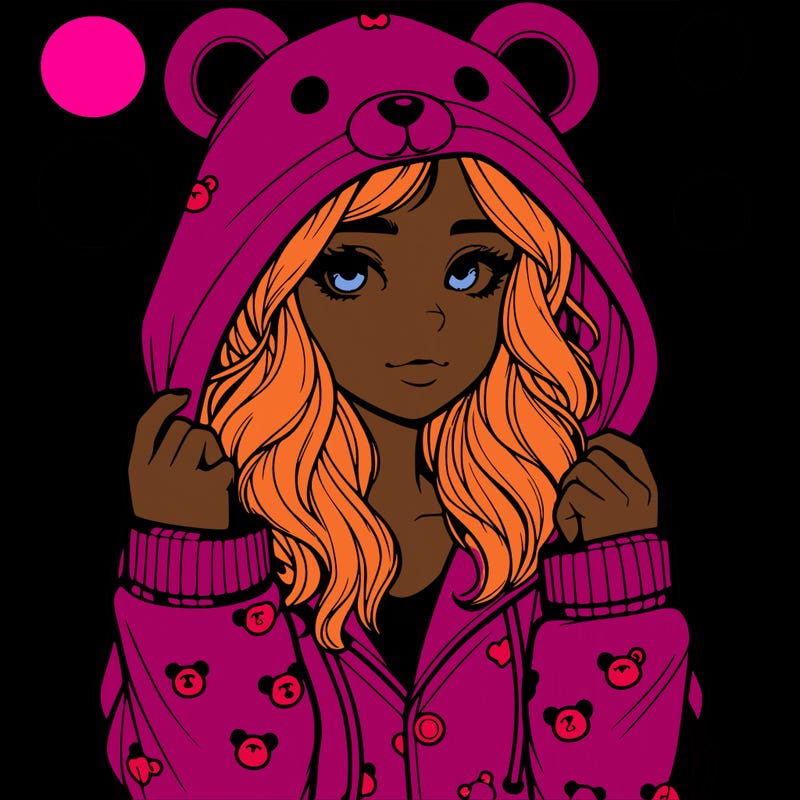 realistic girl in a animal pjs hoodie