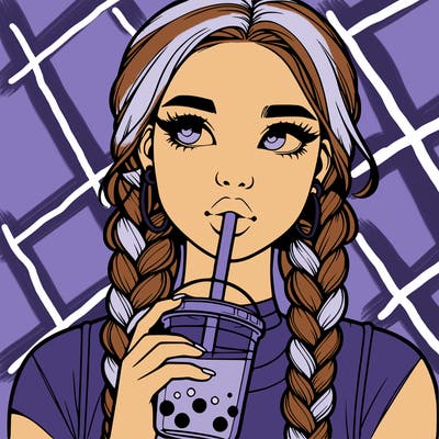 realistic girl with braided hair drinking boba