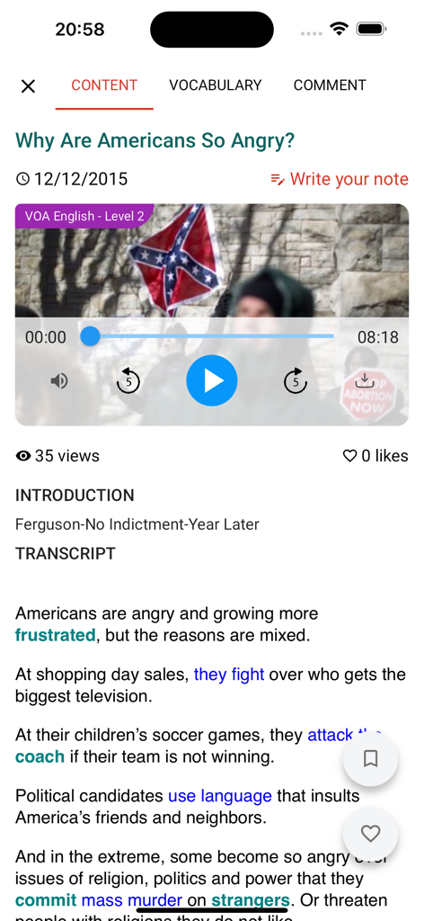 Learn English Listening: 6mins - English listening lesson interface with video player and highlighted transcript text