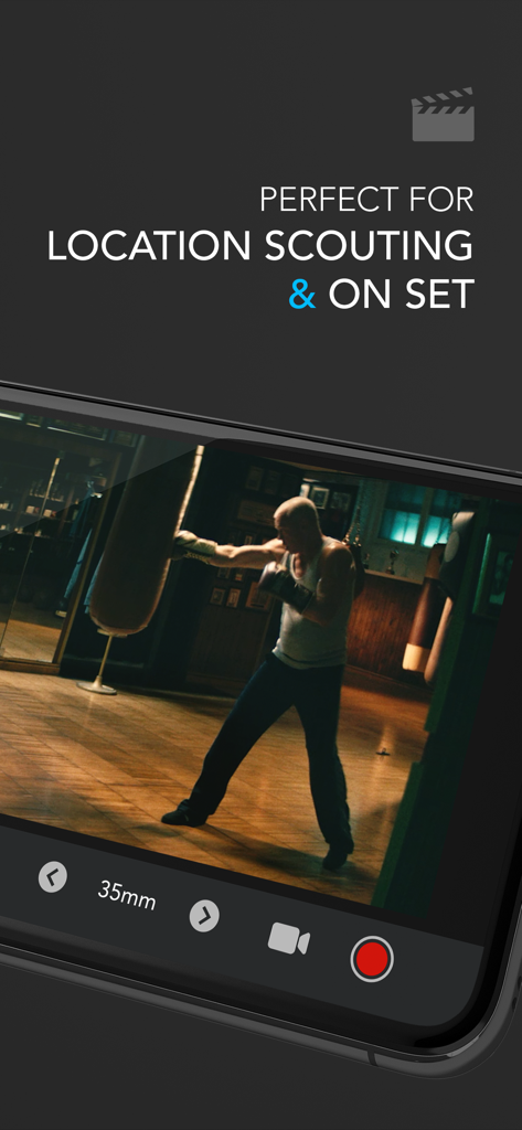 Cadrage Director's Viewfinder - Cadrage Director's Viewfinder app screen showing 35mm lens framing for location scouting.