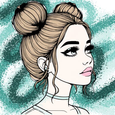 realistic girl with buns on the top of her head