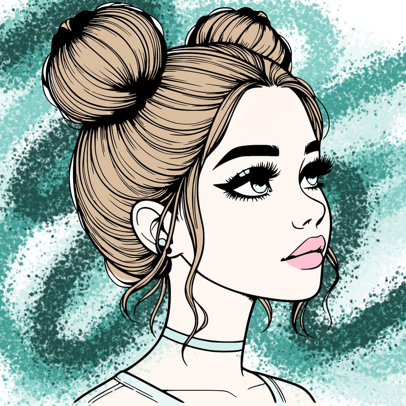 realistic girl with buns on the top of her head