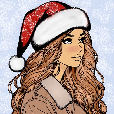 realistic girl in santa hat