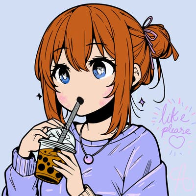 manga character drinking boba