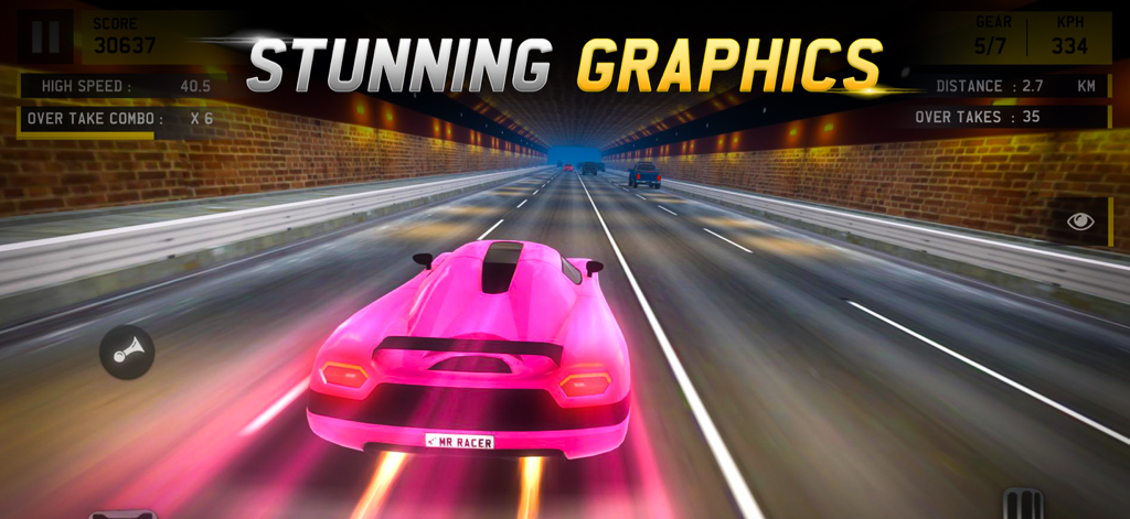 MR RACER - A pink supercar racing at high speed through a tunnel in MR RACER with stunning 3D graphics.