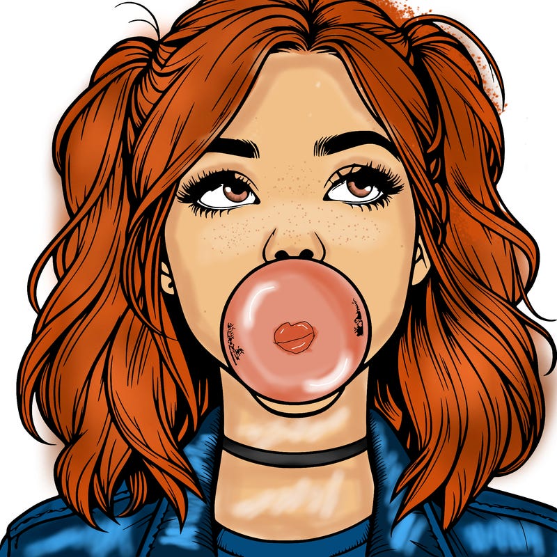 realististic girl blowing bubble -gum
