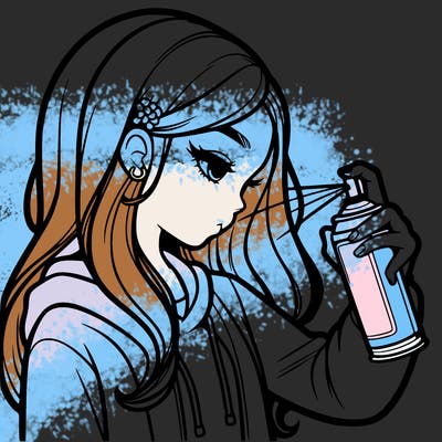 a realistic girl spray painting