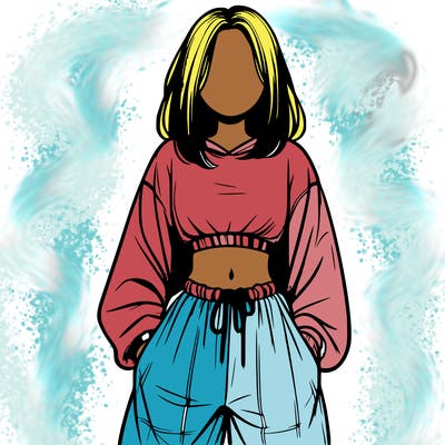 realistic girl faceless with baggy pants and a crop top