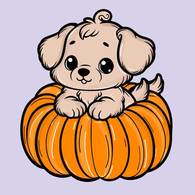 cute little puppy in a pumpkin