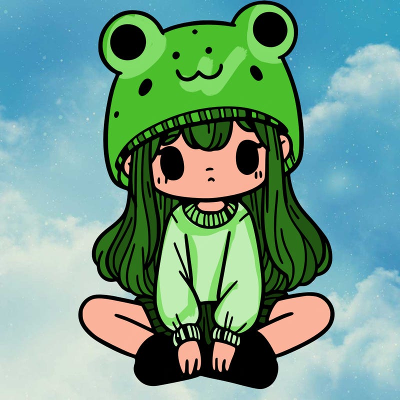 a girl wearing a frog hat and some frog socks