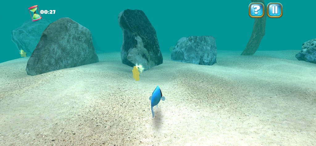 Fish Farm 3 - Aquarium - A blue fish swimming in an underwater 3D environment during the catch fish mini game