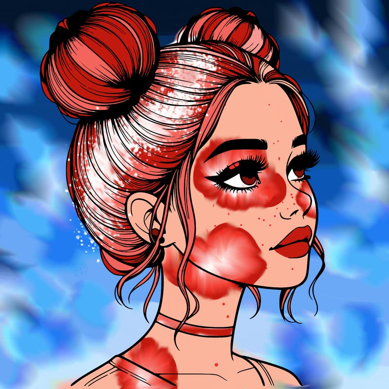 realistic girl with buns on the top of her head