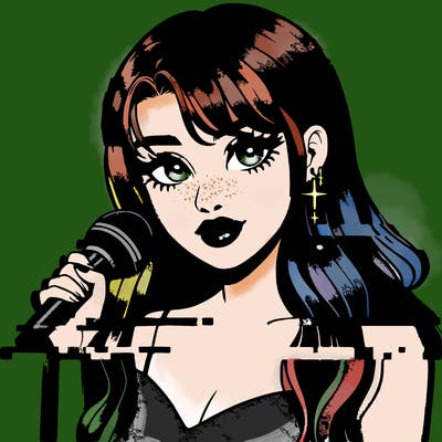 realistic glitched girl singer