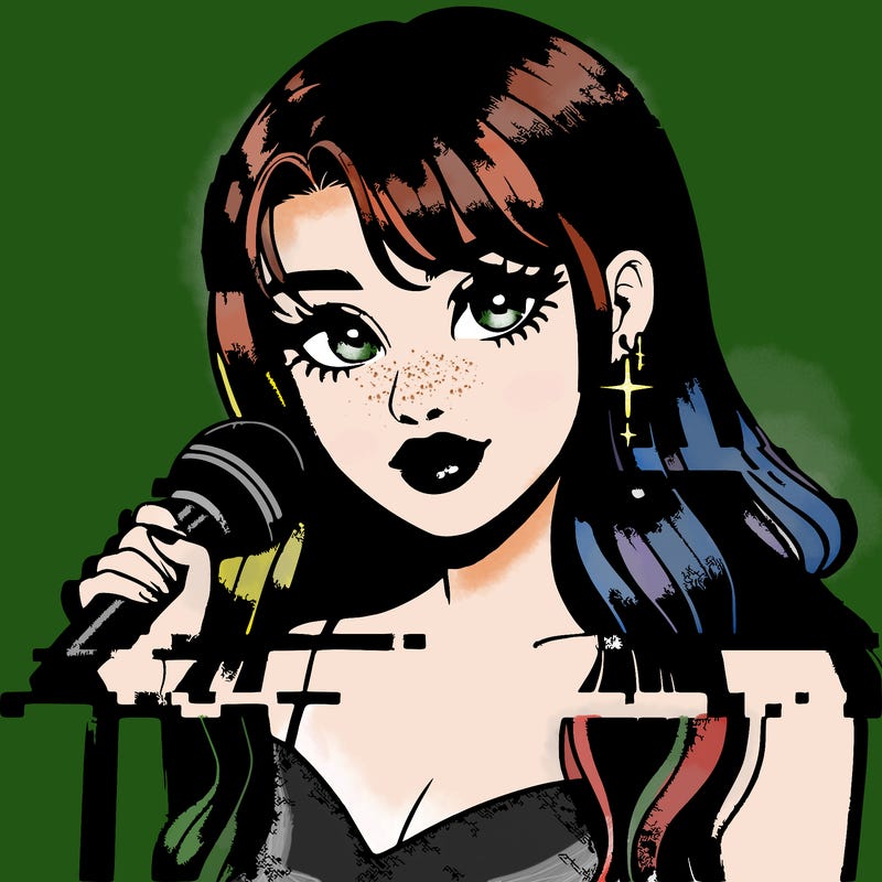 realistic glitched girl singer