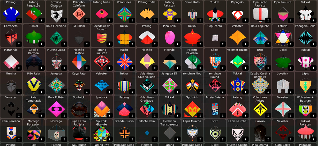 Pipa Combate 3D - Kite Flying - Una diversa selección de cometas internacionales en el menú del juego Pipa Combate 3D