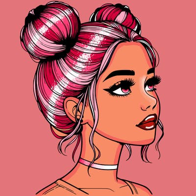 realistic girl with buns on the top of her head