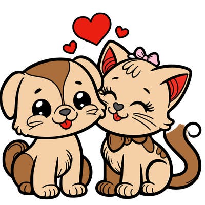 cat with a dog and in love