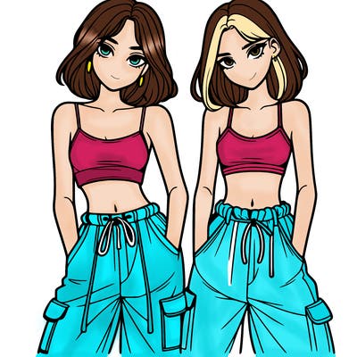 two girls with crop top with baggy pants