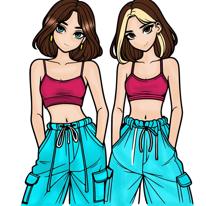 two girls with crop top with baggy pants