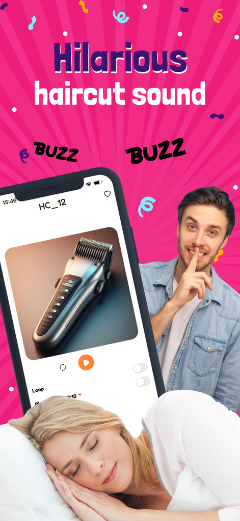 A man uses a hair clipper sound app to prank a sleeping woman