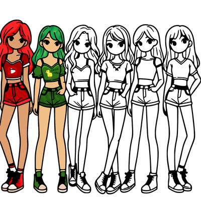 a group of girls wearing crop tops and shorts