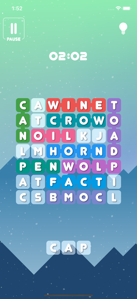 Um caça-palavras com blocos coloridos no aplicativo móvel Symbol Series