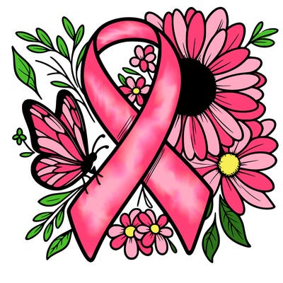 cancer awareness symbol with flowers and butterflies
