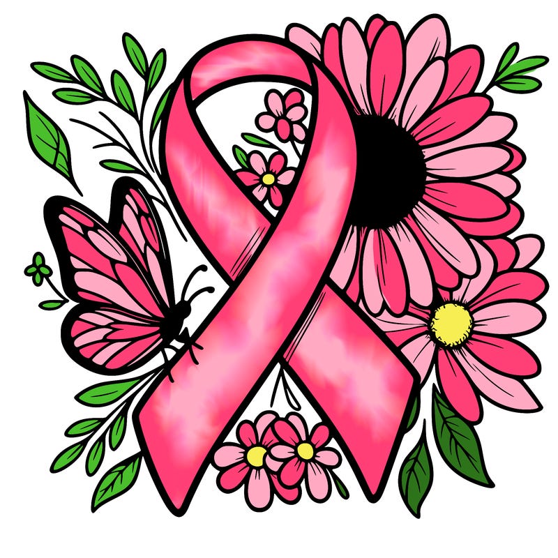 cancer awareness symbol with flowers and butterflies