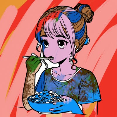 a realistic girl, eating food