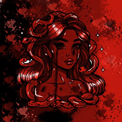 realistic girl with snakes as hair