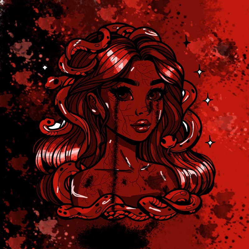 realistic girl with snakes as hair