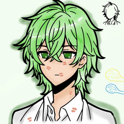 anime boy with shoulder length hair