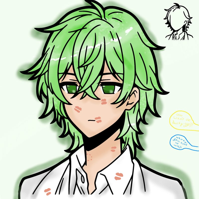 anime boy with shoulder length hair