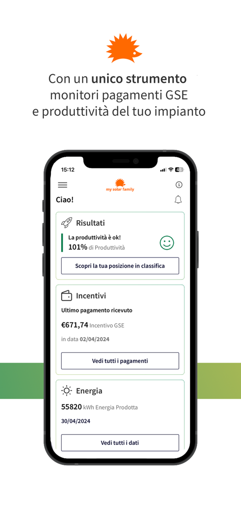 My Solar Family - fotovoltaico - Panel de la aplicación My Solar Family mostrando la producción de energía solar y los pagos de incentivos