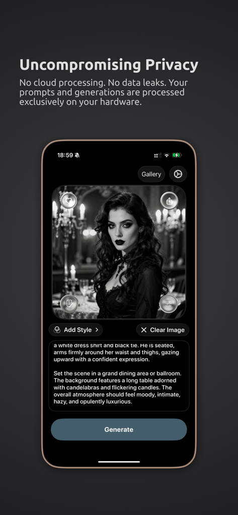 ImageLab - AI Image Generator - ImageLab app interface showing private on-device AI image generation