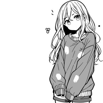 manga teen girl  in a sweater and baggy pants