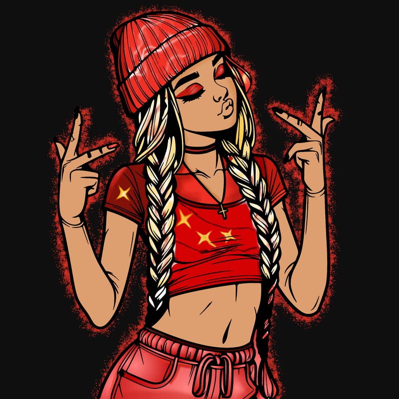 realistic teenage girl with braids and a beanie and crop top doing 🫶🏼
