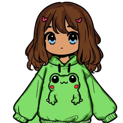 girl wearing frogging sweatshirt