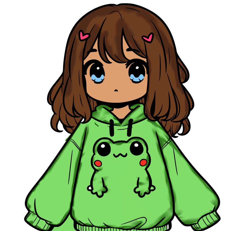 girl wearing frogging sweatshirt