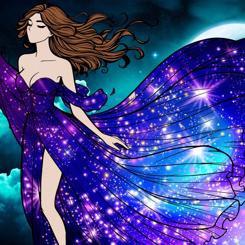 realistic woman in dress flowing the the wind