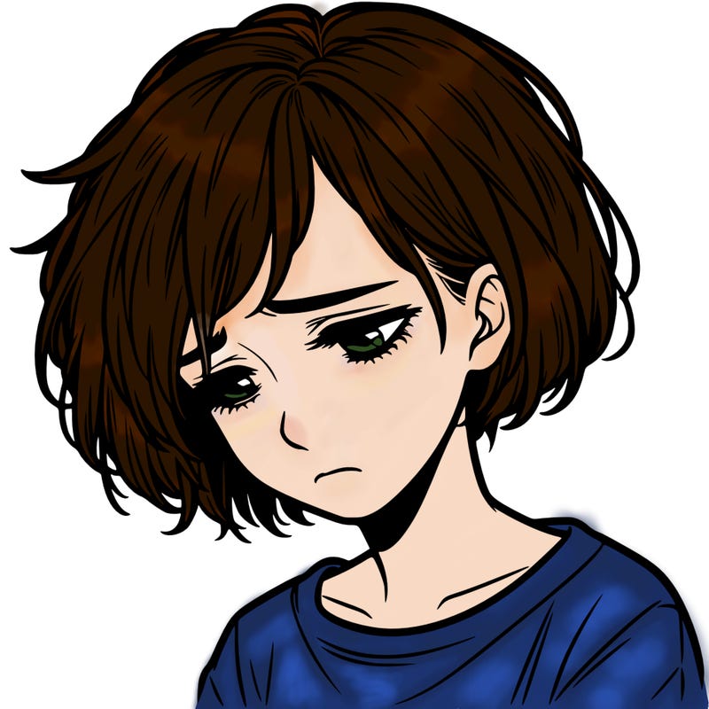 realistic depressed girl with short hair