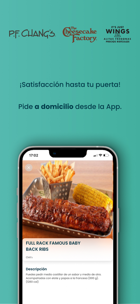 Wow+: ofertas en restaurantes - Interfaz de la app Wow plus que muestra las costillitas baby back de Chili's para entrega a domicilio.