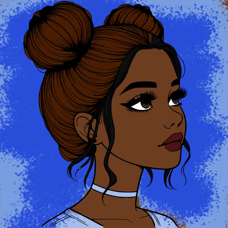 realistic girl with buns on the top of her head