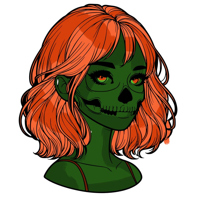 realistic girl with skull
