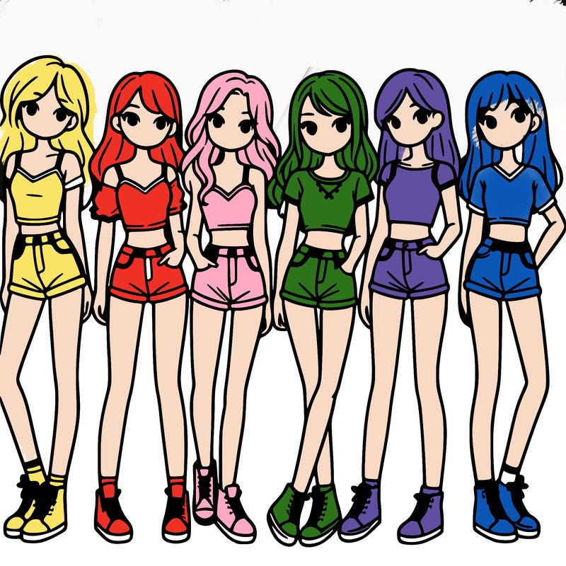 a group of girls wearing crop tops and shorts