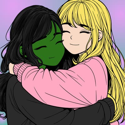 realistic two girls hugging