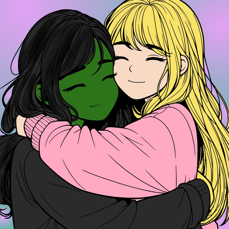 realistic two girls hugging